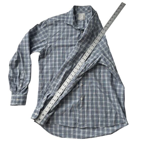 Billy Reid Standard Cut Plaid Oxford Button Down Oxford White Blue Shirt M - Picture 8 of 9